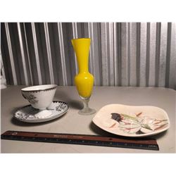 Misc Glass Pieces (Tea Cup And Saucer, Plate, Flower Vase, Etc;)