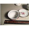 Image 5 : Matching Painted Glass Tableware (Saucer, Sugar Bowl, Container)