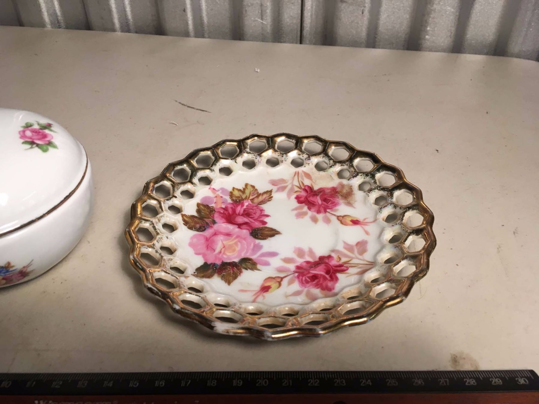 Floral Sugar Container with Decorative Plate (NonMatching)