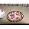 Image 2 : Floral Sugar Container with Decorative Plate (Non-Matching)