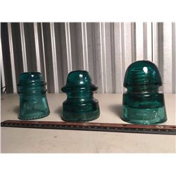 Green Glass Telephone Pole Insulators (3)