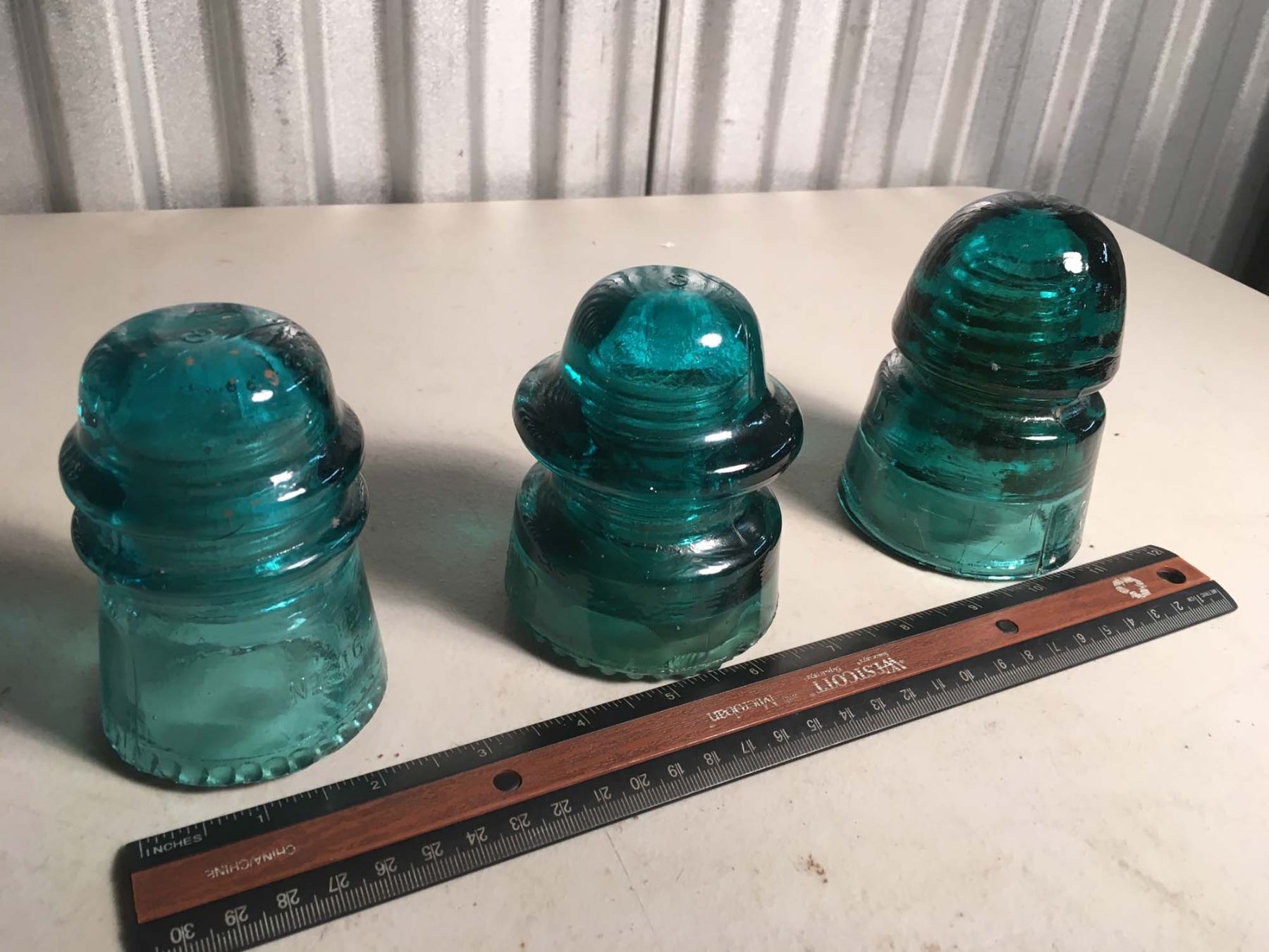 Green Glass Telephone Pole Insulators (3)