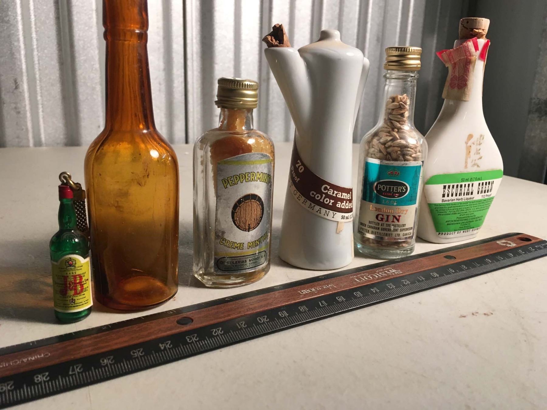 Misc Glass Containers (Peppermint, Gin, Bavarian Herb Liqueur, Alcohol