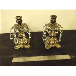 Cast Brass Candle Holders With Crystals