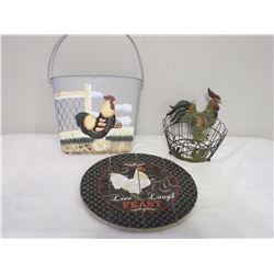 Rooster Collection (Trivot, Wire Egg Basket, Tin Hanger)