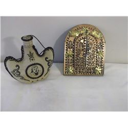 Trench Art Mirror & Leather Flask (Chinese)