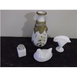 Milkglass Victorian Vase, Chicken On Nest & Misc.