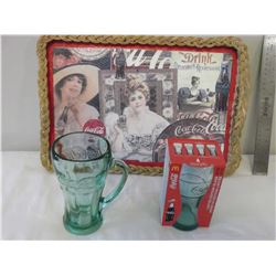 Coca-Cola Wicker Tray With Mug & Limited Edition Glass