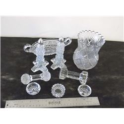 Early Press Glass Lot (Vases, Bowl, Open Salts, Salt & Pepper, Knife Rests, Etc.)