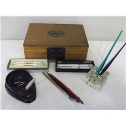 Writing Box With Inkwells, Penholders, Nib Pens, Misc.