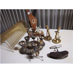 Misc Items, Scraper, Candlesticks, Silver Poached Egg Tray