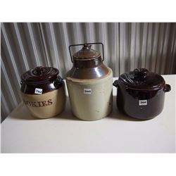 Crock Pots (3-Pieces), & Pickle Crock