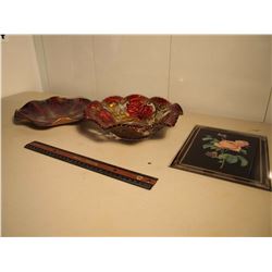 Floral Design Serving Plate And Flower Picture On Glass With Dish