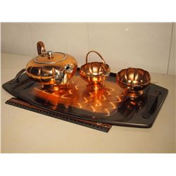 Matching Bronze Set Tea Kettle, Tray, Cream & Sugar