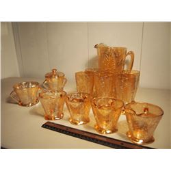 Matching Set of Carnival Glass Jug And Cups Etc; (13)