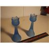Image 2 : Blue Glass Flower Candle Holders (2)