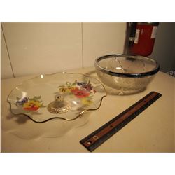 Floral Platter And Glass Bowl