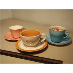 Simple Painted Cups and Saucers (3)(Tim Horton, Floral,, Etc;)