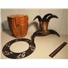 Image 1 : Lot of Misc (Crafted Bullhorn Claw, Basket With Rope Handle, And Cast Iron Wreath)