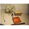 Image 1 : Lot of Misc (Metal House Fan, Working, Faux Leather Wallet, Rubber Stamp, Jewelry Box)