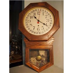 Wood Hanging Wall Clock With Fishing Photo in Base and Key