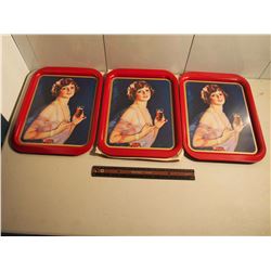 Set Of Reproduction Calendar Girl Coke Trays (3) (1974)