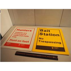 Pair Of Warning Signs ("Bait Station - No Tresspassing," Hunters Sign)