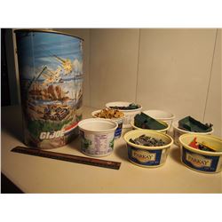 Metal GI Joe Bucket With Miniature Army Figures & Vehicles