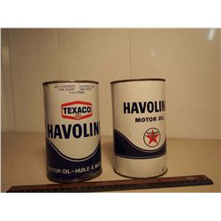 Texaco Havoline Motor Oil Cans (2) (1 Empty, 1 Full)