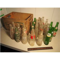 Assorted Vintage Pop Bottles (Fresca, Schweppes, Sunkist, Etc.) In 7-Up Crate (24)