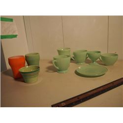 Lot of Depression Glass Cups And Plates With Extras (9) (Two Fire-King)