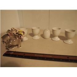Lot of Small Egg Cups With Elephant Salt & Pepper