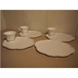 Lot Of White Milkglass Sandwich Plates With Cups