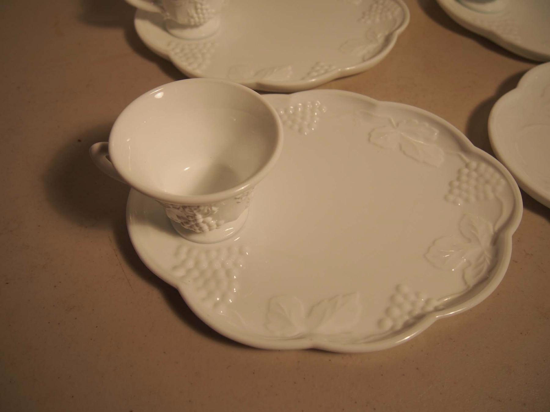 Lot Of White Milkglass Sandwich Plates With Cups