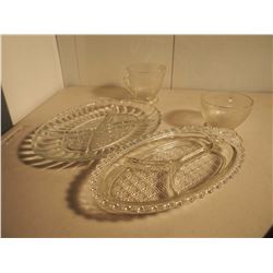 Lot Of Glass Serving Dishes With Cups