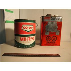 Coleman Camp Fuel Container, & Co-Op Antifreeze Tin