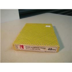 Lot of 48mm Aluminum Round Boxes with Glass Tops (12)