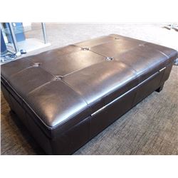 Brown Leather Ottoman Filled With CD's, DVD's (50"x30"x16")
