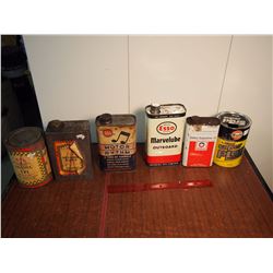 Lot Of Misc. Gas & Oil Tins (Esso, Delco, Gulf, Cil, Etc) (6)