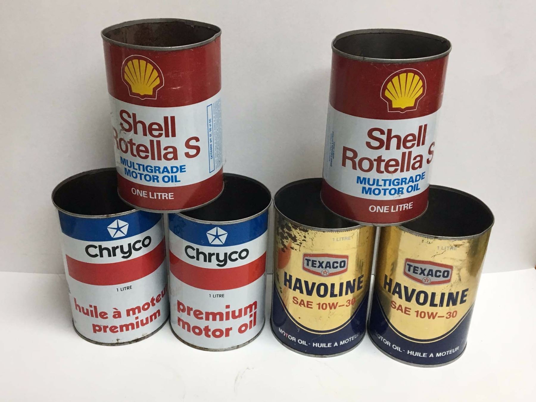 Lot 1 Litre Oil Cans (6) (Chryco, Texaco, Shell)