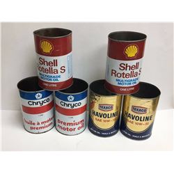 Lot 1 Litre Oil Cans (6) (Chryco, Texaco, Shell)