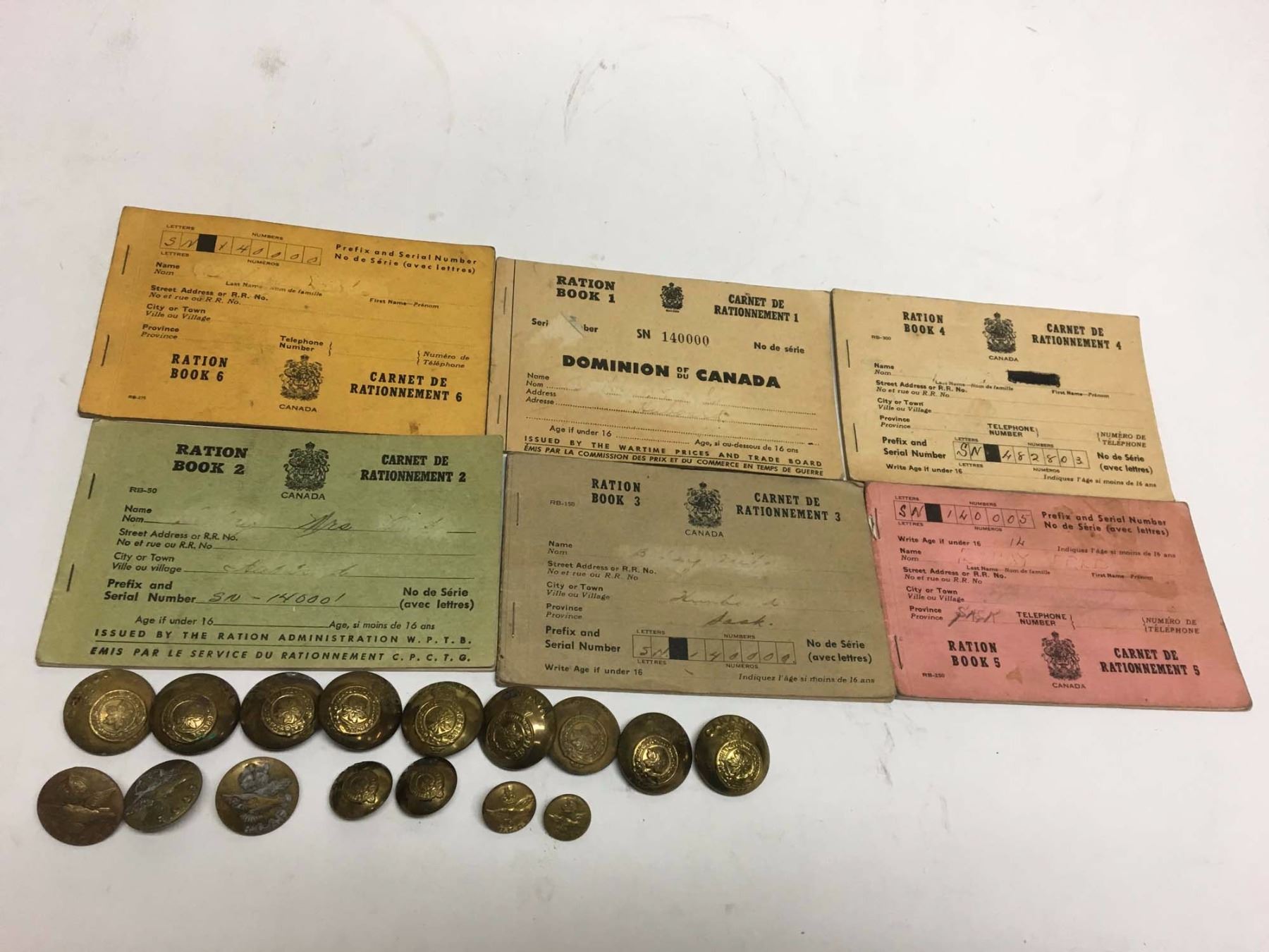 Canadian Ration Books Lot RCAF WW2 Canadian Buttons & Ration Books - Bodnarus Auctioneering