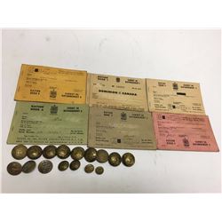 Lot RCAF WW2 Canadian Buttons & Ration Books