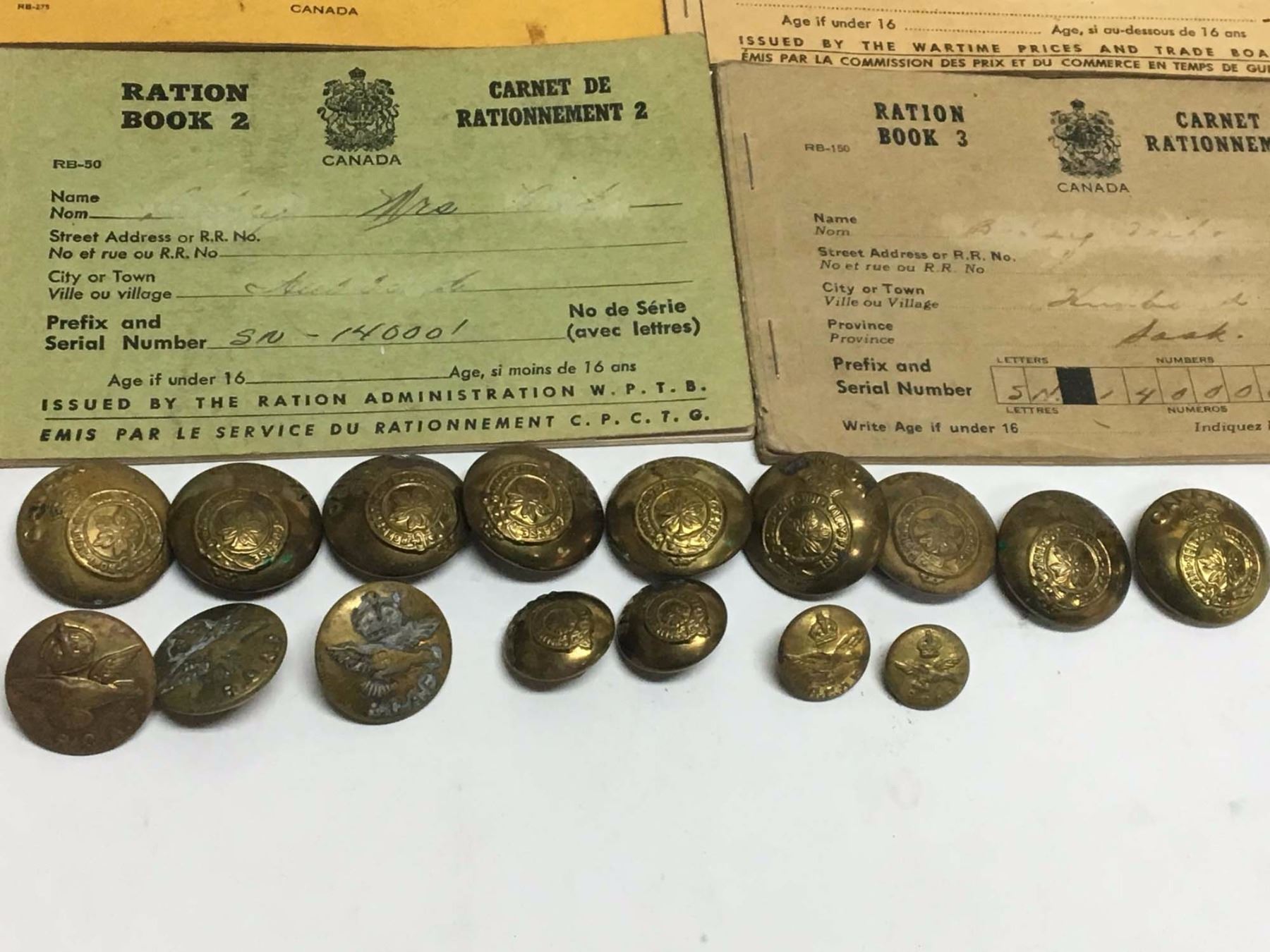 Canadian Ration Books Lot RCAF WW2 Canadian Buttons & Ration Books - Bodnarus Auctioneering