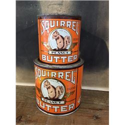 Lot (2) Squirrel Peanut Butter Tins 48oz & 26oz