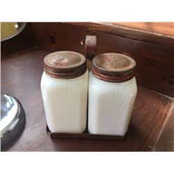 Milk Glass Salt And Pepper With Holder