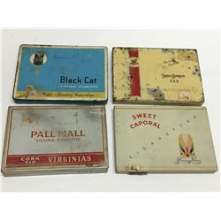 Lot (4) Flat Cigarette Tins (State Express, Three Threes, Sweet Caporal, Pall Mall Black Cat)