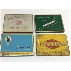 Lot (4) Flat Cigarette Tins (Philip Morris, Black Cat, Macdonalds, Gold Flake (Wills))