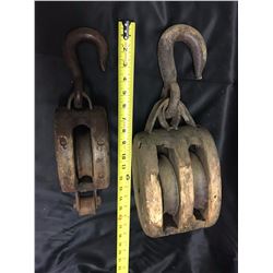 Lot Large Block And Tackle Wooden Pulleys