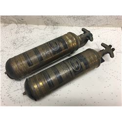 Lot Brass Pyrene Fire Extinguishers W/ Wall Hangers